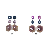 Raspberry Pink & Blue Sapphire Gemstone Rose And Step Cut : Natural Untreated Sheen Sapphire Hexagon Uneven Shape 6Pcs Sets