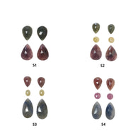 Multi Sapphire Gemstone Rose Cut : Natural Untreated Unheated Sapphire Bi-Color Pear Shape Sets For Jewelry