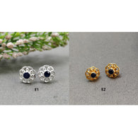925 Sterling Silver Earring : 2.50gms Natural Untreated Blue SAPPHIRE Gemstone Round Bezel Set Push Back Stud Earrings 0.5