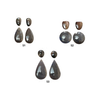 Silver & Chocolate Sapphire Gemstone Rose Cut : Natural Untreated Unheated Sapphire Pear Uneven Shape 4pcs Set