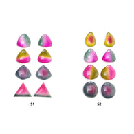 Quartz Doublet Gemstone Cabochon : Natural Crystal Quartz Triangle Uneven Shape 8pcs Set