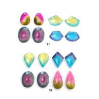 Quartz Doublet Gemstone Cabochon & Rose Cut : Natural Crystal Quartz Oval Pear Uneven Shape 8pcs Set