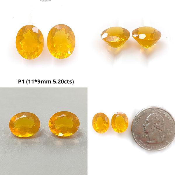 Mexican Yellow Fire Opal Faceted Cut: Natural Untreated Opal Oval, Square Shapes Pair For Jewelry