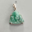 Emerald Ganesha Carving Silver Pendant: 6.59gms Natural Untreated Green Emerald Lord Ganesha Idol 925 Sterling Silver Prong Set Pendant 1.25"