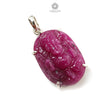 Ruby Ganesha Carving Silver Pendant: 8.97gms Natural Untreated Red Ruby Lord Ganesha Idol 925 Sterling Silver Prong Set Pendant 1.25"