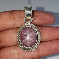 Star Ruby Silver Pendant: 11.57gms Natural Untreated Star Ruby Oval Shape Cabochon 925 Sterling Silver Bezel Set Pendant 1.50