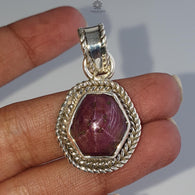 Star Ruby Silver Pendant: 11.79gms Natural Untreated Star Ruby Hexagon Shape Cabochon 925 Sterling Silver Bezel Set Pendant 1.3