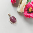 Red Ruby Silver Pendant: 7.29gms Natural Untreated Ruby Oval Shape Cabochon 925 Sterling Silver Bezel Set Pendant 1.30"