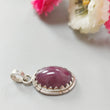 Red Ruby Silver Pendant: 7.29gms Natural Untreated Ruby Oval Shape Cabochon 925 Sterling Silver Bezel Set Pendant 1.30"