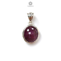 Star Ruby Silver Pendant: 2.9gms Natural Untreated Star Ruby Oval Shape Cabochon 925 Sterling Silver Bezel Set Pendant 0.75