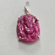 Ruby Ganesha Carving Silver Pendant: 7.6gms Natural Untreated Red Ruby Lord Ganesha Idol 925 Sterling Silver Prong Set Pendant 1.25"