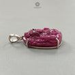 Ruby Ganesha Carving Silver Pendant: 7.6gms Natural Untreated Red Ruby Lord Ganesha Idol 925 Sterling Silver Prong Set Pendant 1.25"