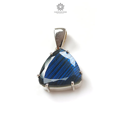 Blue Labradorite Faceted Pendant: 4.96gms Natural Untreated Labradorite Triangle Fancy Cut 925 Sterling Silver Prong Set Pendant 1.25