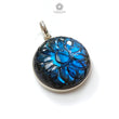 Blue Labradorite Silver Pendant: 16.37gms Natural Untreated Labradorite Round Carving 925 Sterling Silver Bezel Set Pendant 1.50"