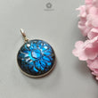 Blue Labradorite Silver Pendant: 16.37gms Natural Untreated Labradorite Round Carving 925 Sterling Silver Bezel Set Pendant 1.50"