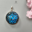 Blue Labradorite Silver Pendant: 16.37gms Natural Untreated Labradorite Round Carving 925 Sterling Silver Bezel Set Pendant 1.50"