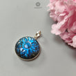 Blue Labradorite Silver Pendant: 16.37gms Natural Untreated Labradorite Round Carving 925 Sterling Silver Bezel Set Pendant 1.50"