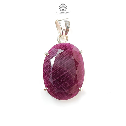 Red Ruby Silver Faceted Cut Pendant