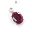 Red Ruby Silver Faceted Cut Pendant: 8.4gms Natural Untreated Ruby Oval Shape Cabochon 925 Sterling Silver Prong Set Pendant 1"