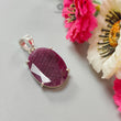 Red Ruby Silver Faceted Cut Pendant: 8.4gms Natural Untreated Ruby Oval Shape Cabochon 925 Sterling Silver Prong Set Pendant 1"