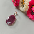 Red Ruby Silver Faceted Cut Pendant: 8.4gms Natural Untreated Ruby Oval Shape Cabochon 925 Sterling Silver Prong Set Pendant 1"