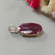 Red Ruby Silver Faceted Cut Pendant: 8.4gms Natural Untreated Ruby Oval Shape Cabochon 925 Sterling Silver Prong Set Pendant 1"