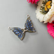 Blue Labradorite Silver Pendant: 6.2gms Natural Untreated Labradorite Butterfly Carving 925 Sterling Silver Prong Set Pendant 1.20"