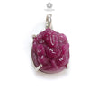 Ruby Ganesha Carving Silver Pendant: 9gms Natural Untreated Red Ruby Lord Ganesha Idol 925 Sterling Silver Prong Set Pendant 1"