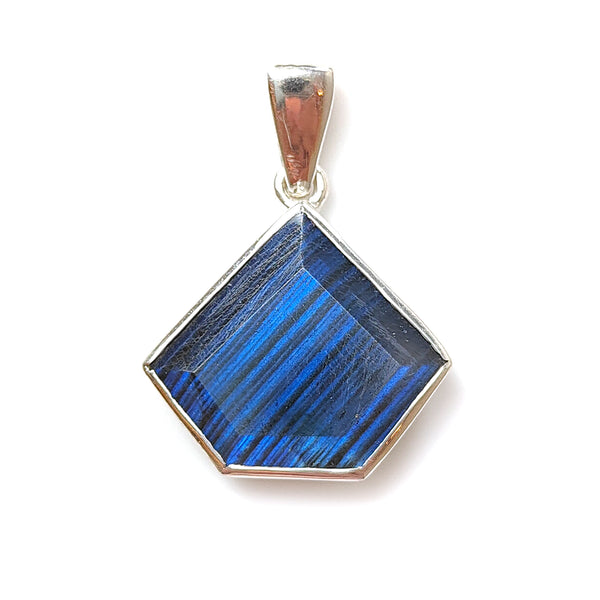 Blue Labradorite Faceted Silver Pendant: 5.8gms Natural Untreated Labradorite Fancy Shape 925 Sterling Silver Bezel Set Pendant 1.50"