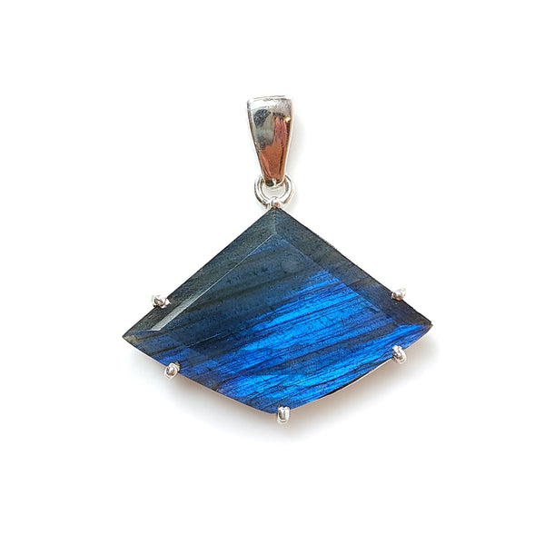 Blue Labradorite Faceted Silver Pendant: 8.11gms Natural Untreated Labradorite Fancy Shape 925 Sterling Silver Bezel Set Pendant 1.40"