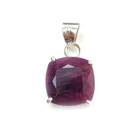 Red Ruby Silver Faceted Cut Pendant: 5.07gms Natural Untreated Ruby Cushion Shape Faceted 925 Sterling Silver Prong Set Pendant 1