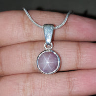 Star Ruby Silver Pendant: 3.33gms Natural Untreated Star Ruby Round Shape Cabochon 925 Sterling Silver Bezel Set Pendant 1