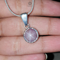 Star Ruby Silver Pendant: 3.33gms Natural Untreated Star Ruby Round Shape Cabochon 925 Sterling Silver Bezel Set Pendant 1