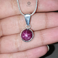 Star Ruby Silver Pendant: 3.35gms Natural Untreated Star Ruby Round Shape Cabochon 925 Sterling Silver Bezel Set Pendant 1