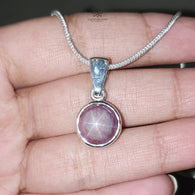 Star Ruby Silver Pendant: 3.58gms Natural Untreated Star Ruby Round Shape Cabochon 925 Sterling Silver Bezel Set Pendant 1