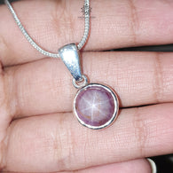 Star Ruby Silver Pendant: 3.58gms Natural Untreated Star Ruby Round Shape Cabochon 925 Sterling Silver Bezel Set Pendant 1