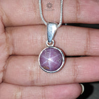 Star Ruby Silver Pendant: 4.24gms Natural Untreated Star Ruby Round Shape Cabochon 925 Sterling Silver Bezel Set Pendant 1