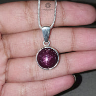 Star Ruby Silver Pendant: 4.45gms Natural Untreated Star Ruby Round Shape Cabochon 925 Sterling Silver Bezel Set Pendant 1