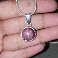 Star Ruby Silver Pendant: 6.20gms Natural Untreated Star Ruby Round Shape Cabochon 925 Sterling Silver Bezel Set Pendant 1