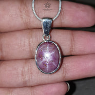 Star Ruby Silver Pendant: 7.55gms Natural Untreated Star Ruby Oval Shape Cabochon 925 Sterling Silver Bezel Set Pendant 1.20