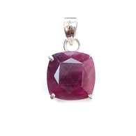 Red Ruby Silver Faceted Cut Pendant: 5.08gms Natural Untreated Ruby Cushion Shape Faceted 925 Sterling Silver Prong Set Pendant 1