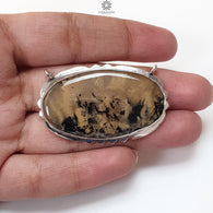 Tiger Dendrite Agate Plain Silver Pendant: 12.10gms Natural Untreated Bi-Color Agate Oval 925 Sterling Silver Bezel Set Pendant 1.85