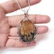 Tiger Dendrite Agate Plain Silver Pendant: 13.32gms Natural Untreated Bi-Color Agate Oval 925 Sterling Silver Bezel Set Pendant 2.00"