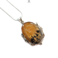 Tiger Dendrite Agate Plain Silver Pendant: 13.32gms Natural Untreated Bi-Color Agate Oval 925 Sterling Silver Bezel Set Pendant 2.00