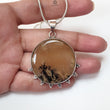 Tiger Dendrite Agate Plain Silver Pendant: 14.56gms Natural Untreated Bi-Color Agate Round 925 Sterling Silver Bezel Set Pendant 2.00"