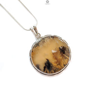 Tiger Dendrite Agate Plain Silver Pendant:14.66gms Natural Untreated Bi-Color Agate Round 925 Sterling Silver Bezel Set Pendant 2.00