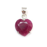 Red Ruby Silver Faceted Cut Pendant: 5.15gms Natural Untreated Ruby Heart Shape Faceted 925 Sterling Silver Prong Set Pendant 1.10