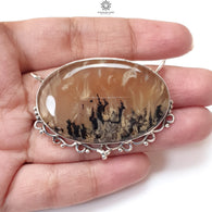 Tiger Dendrite Agate Plain Silver Pendant:15.57gms Natural Untreated Bi-Color Agate Oval 925 Sterling Silver Bezel Set Pendant 2.00