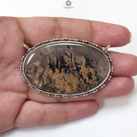 Tiger Dendrite Agate Plain Silver Pendant:18.02gms Natural Untreated Bi-Color Agate Oval 925 Sterling Silver Bezel Set Pendant 2.10