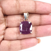 Red Ruby Silver Faceted Cut Pendant: 5.16gms Natural Untreated Ruby Cushion Shape Faceted 925 Sterling Silver Prong Set Pendant 1